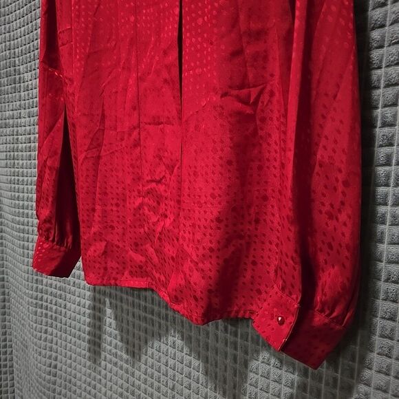 VTG Red Silky Blouse Sz10 Button up 70s 80s Valentines Romantic Glam Rock Asian - Picture 3 of 13